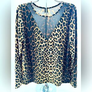 Shein Curve Top Leopard Print Plus Size 2XL Blouse Stretch Animal Long Sleeve